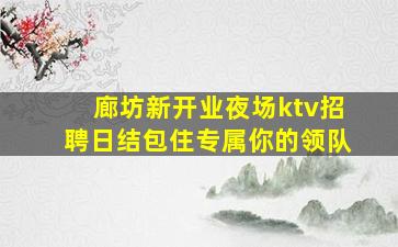 廊坊新开业夜场ktv招聘日结包住专属你的领队